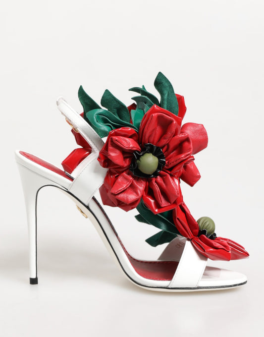 Dolce &amp; Gabbana White Red Floral Detailing Sandals Shoes