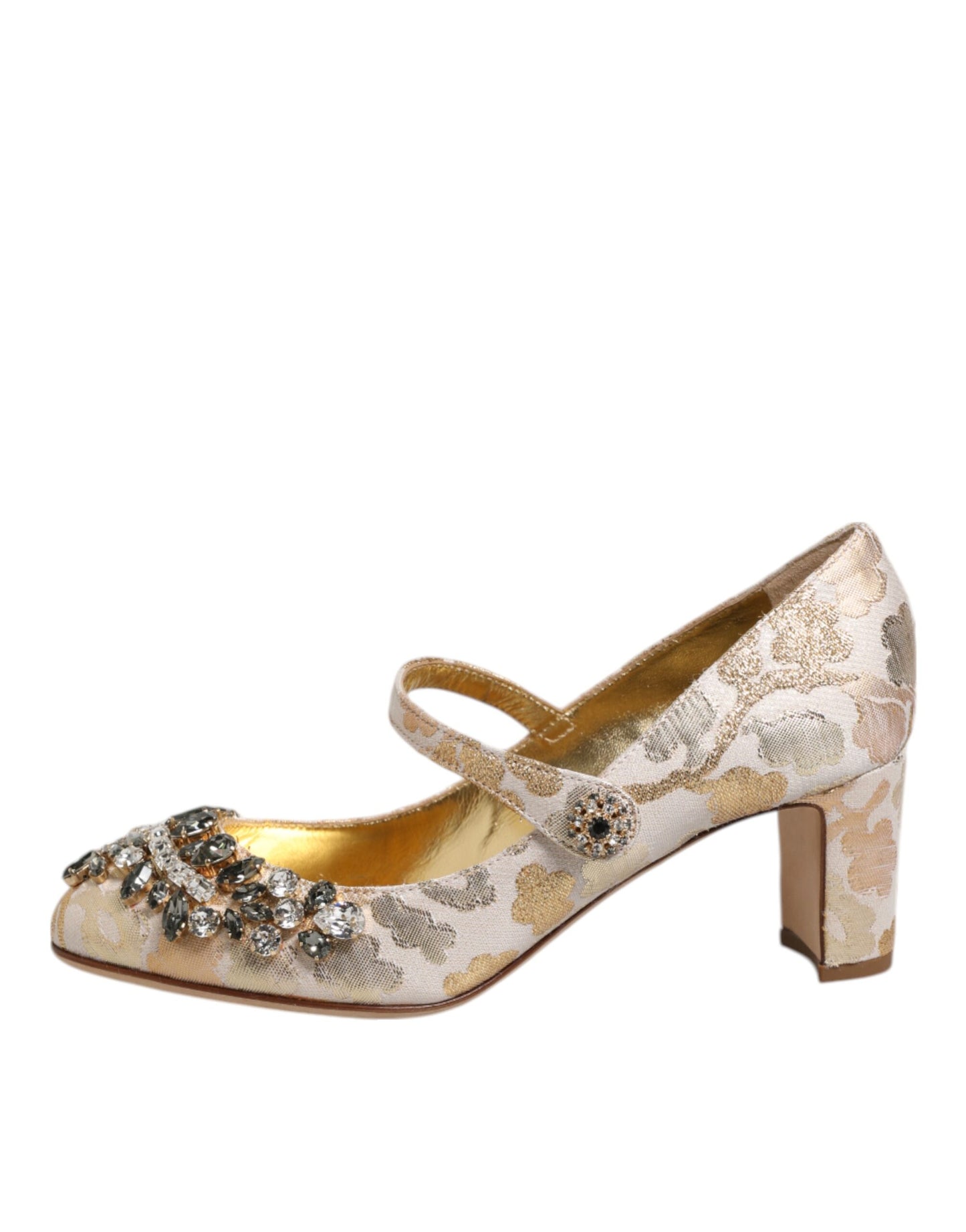 Dolce &amp; Gabbana Gold Jacquard Crystal Mary Janes Pumps Shoes