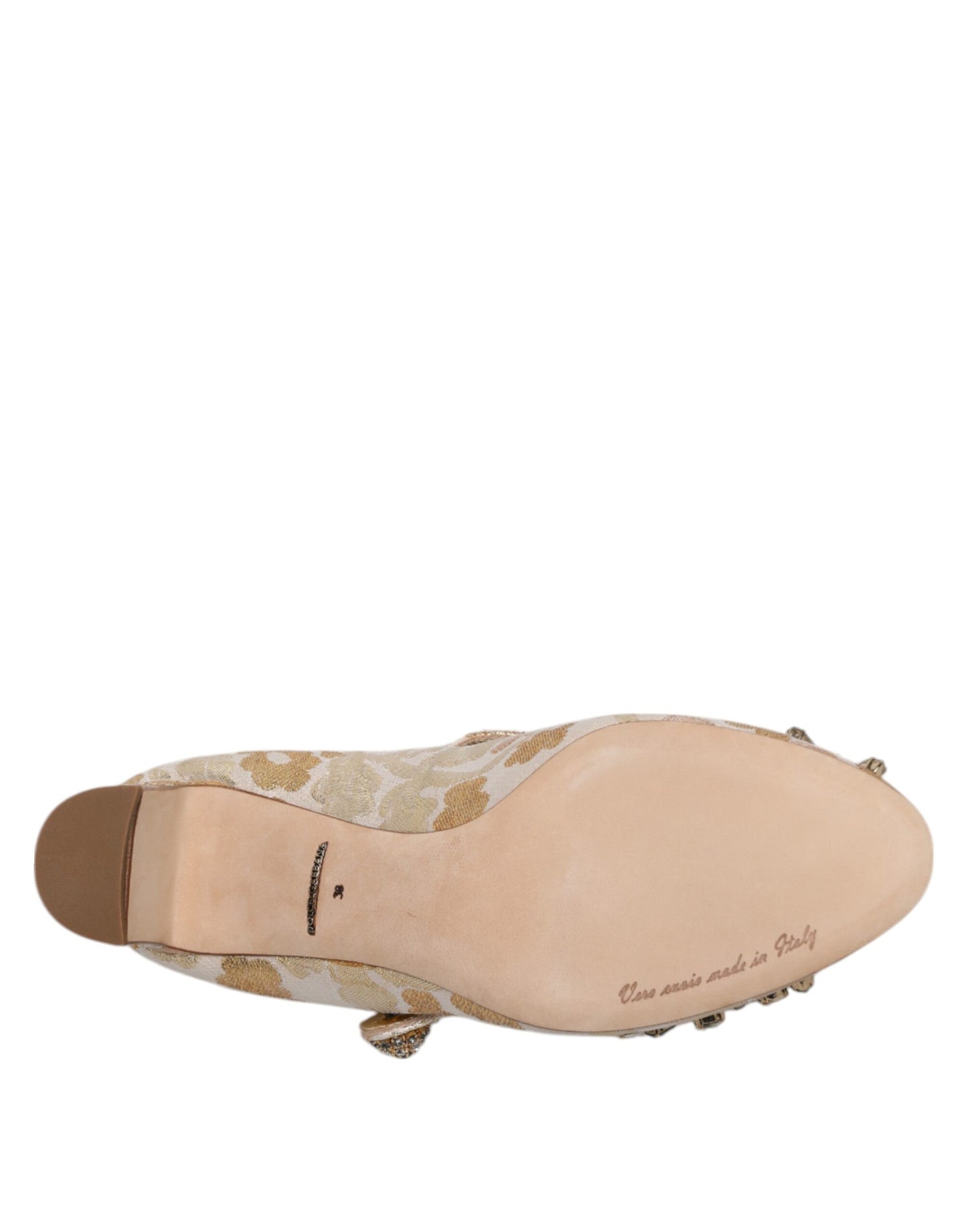 Dolce &amp; Gabbana Gold Jacquard Crystal Mary Janes Pumps Shoes