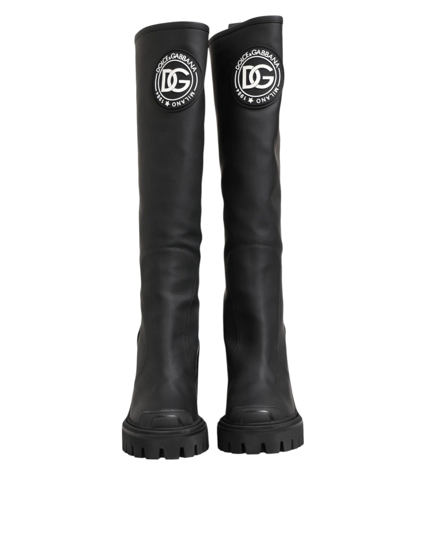 Dolce &amp; Gabbana Black DG Logo Trekking Knee High Boots Shoes