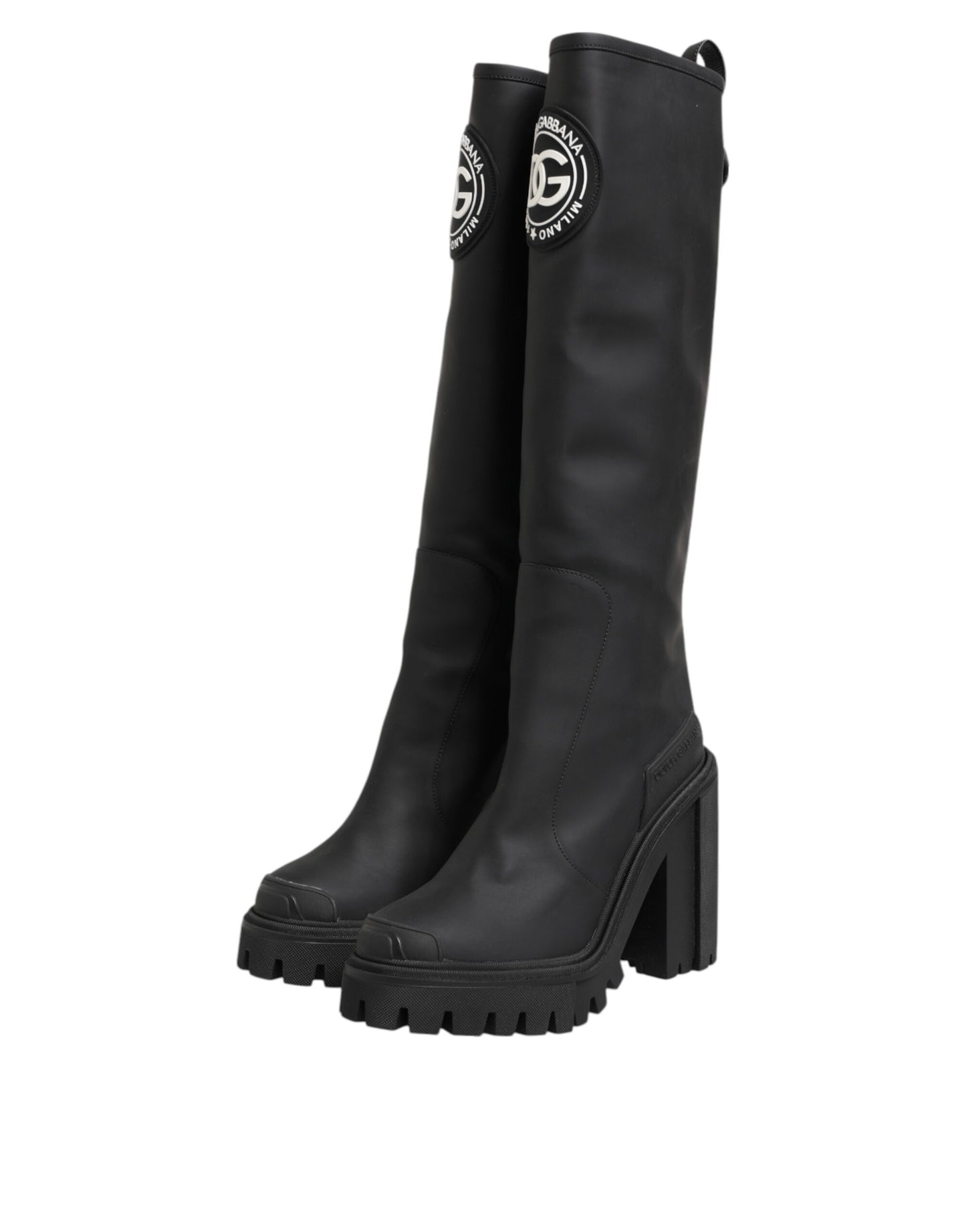 Dolce &amp; Gabbana Black DG Logo Trekking Knee High Boots Shoes