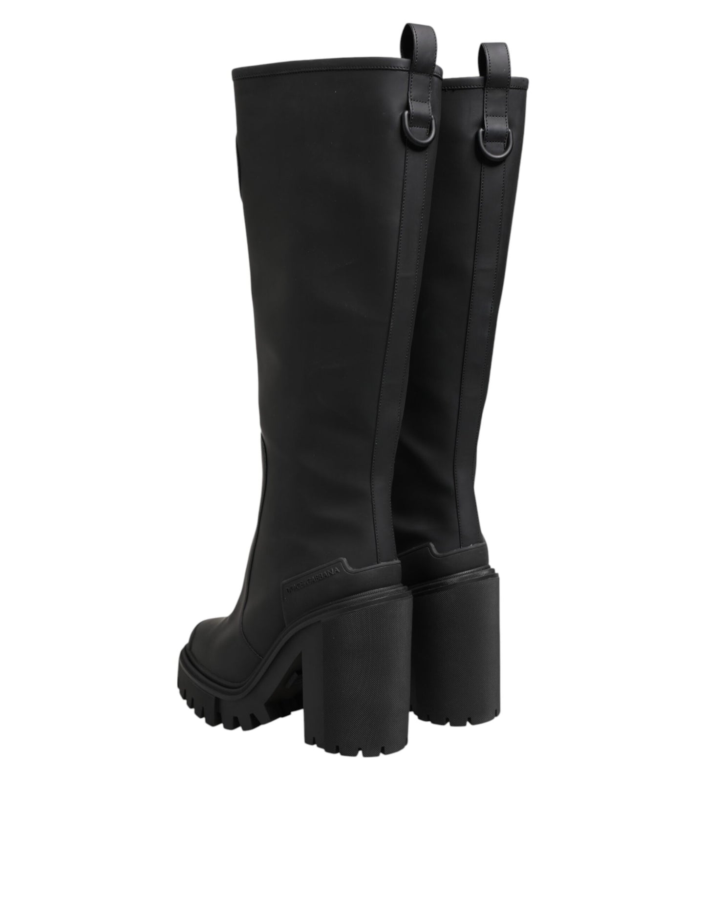 Dolce &amp; Gabbana Black DG Logo Trekking Knee High Boots Shoes