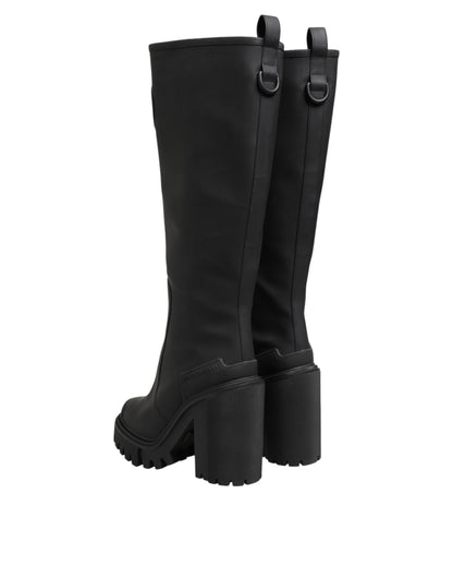 Dolce &amp; Gabbana Black DG Logo Trekking Knee High Boots Shoes