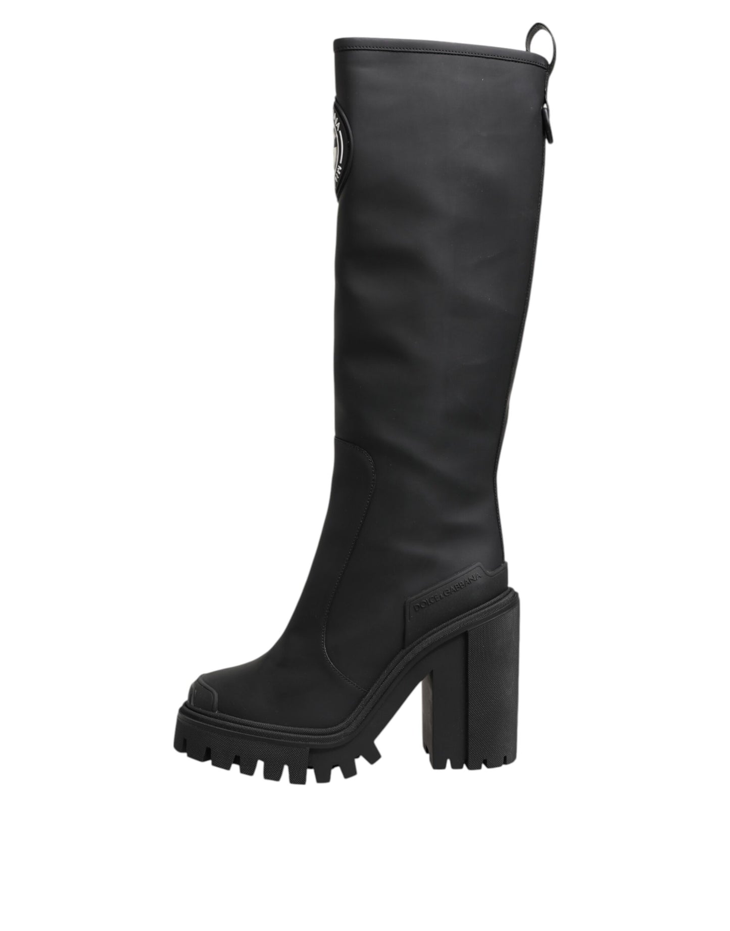 Dolce &amp; Gabbana Black DG Logo Trekking Knee High Boots Shoes