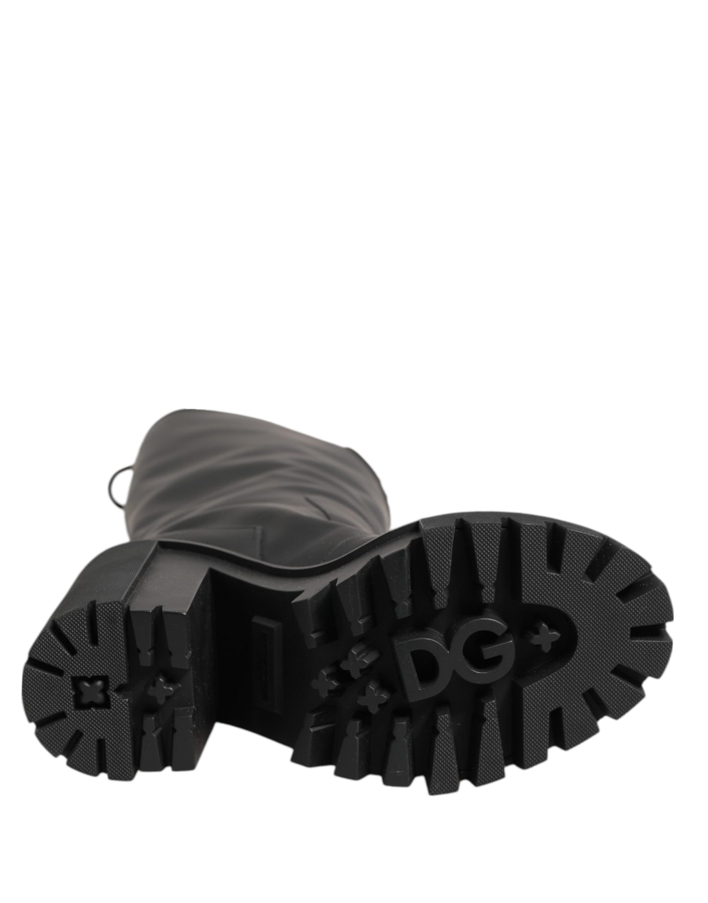 Dolce &amp; Gabbana Black DG Logo Trekking Knee High Boots Shoes