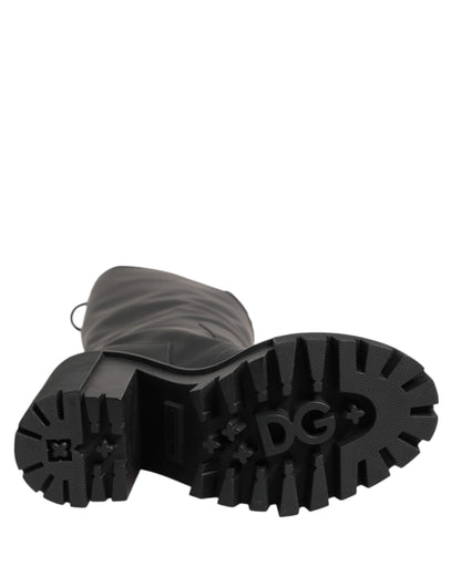 Dolce &amp; Gabbana Black DG Logo Trekking Knee High Boots Shoes