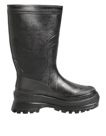 Dolce &amp; Gabbana Metallic Black Pull On Rain Boots Men Shoes