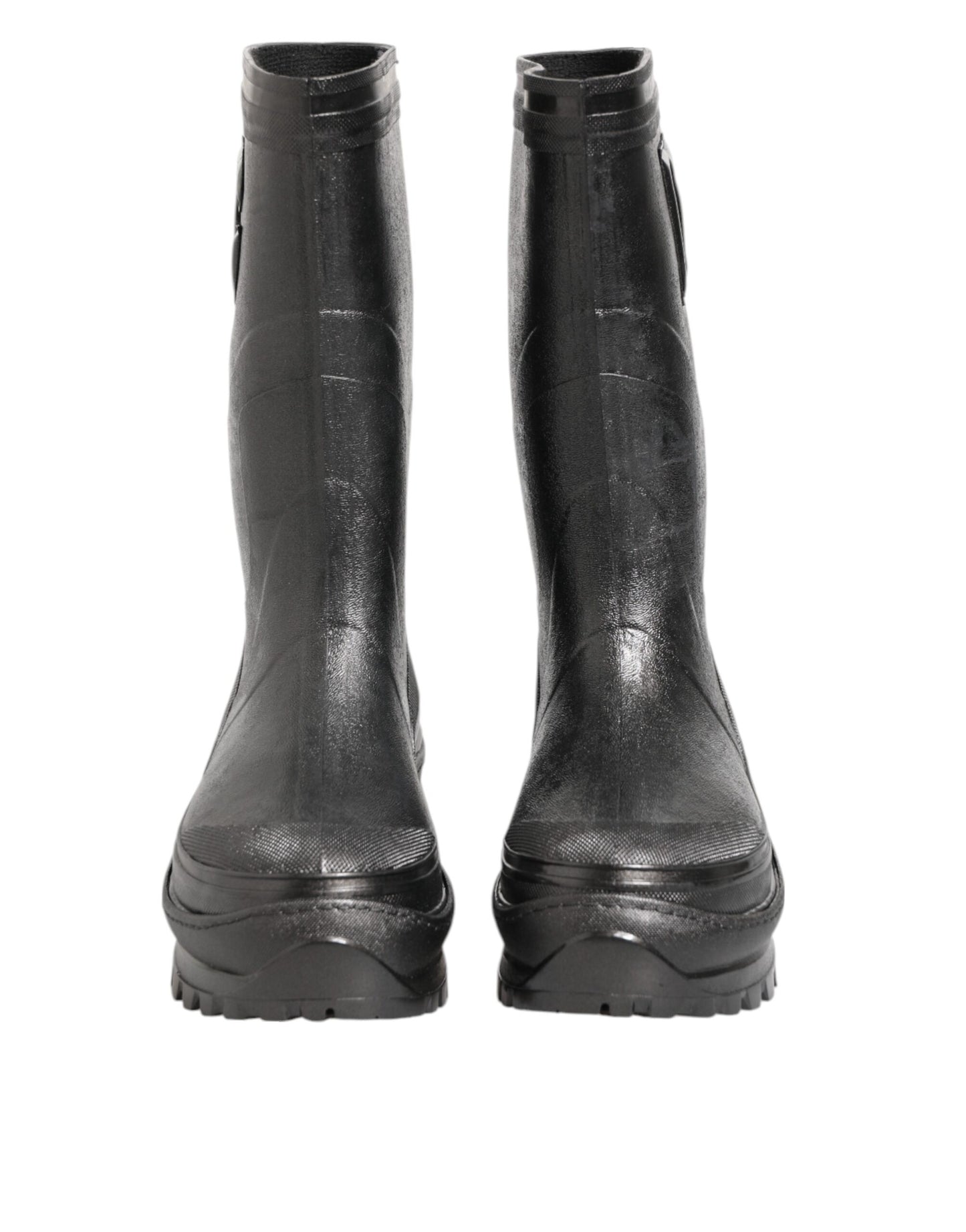 Dolce &amp; Gabbana Metallic Black Pull On Rain Boots Men Shoes