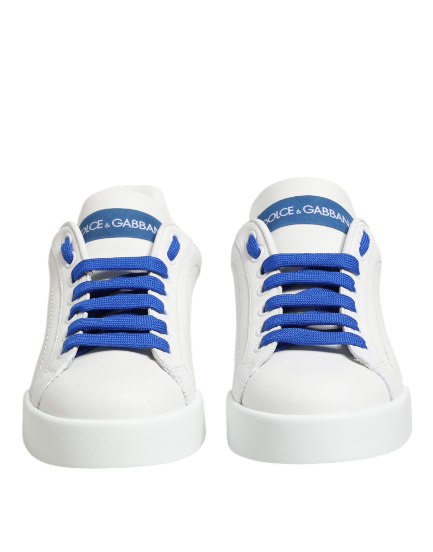 Dolce &amp; Gabbana White Blue Leather Low Top Sneakers Shoes