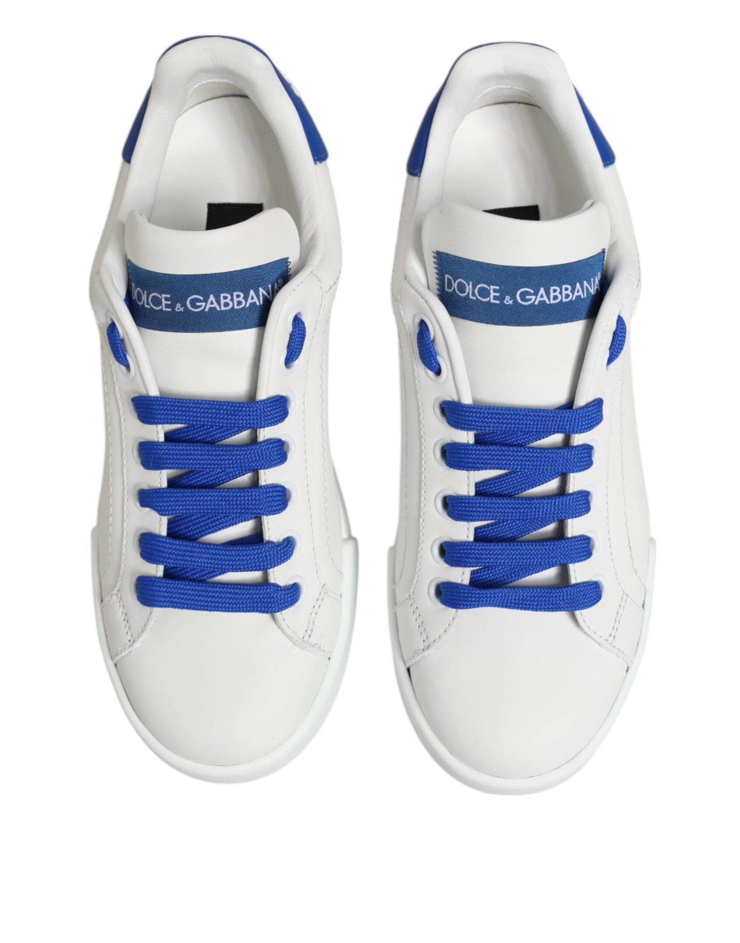 Dolce &amp; Gabbana White Blue Leather Low Top Sneakers Shoes