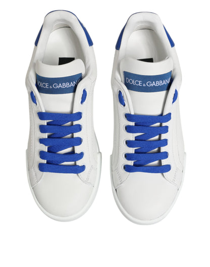 Dolce &amp; Gabbana White Blue Leather Low Top Sneakers Shoes