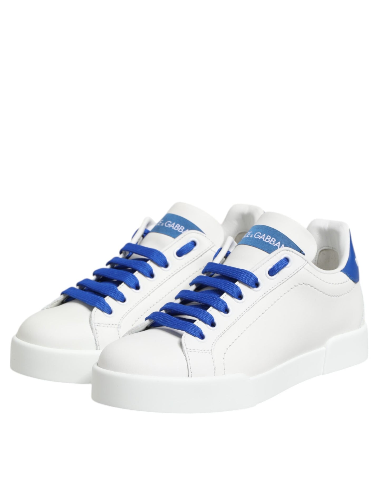 Dolce &amp; Gabbana White Blue Leather Low Top Sneakers Shoes