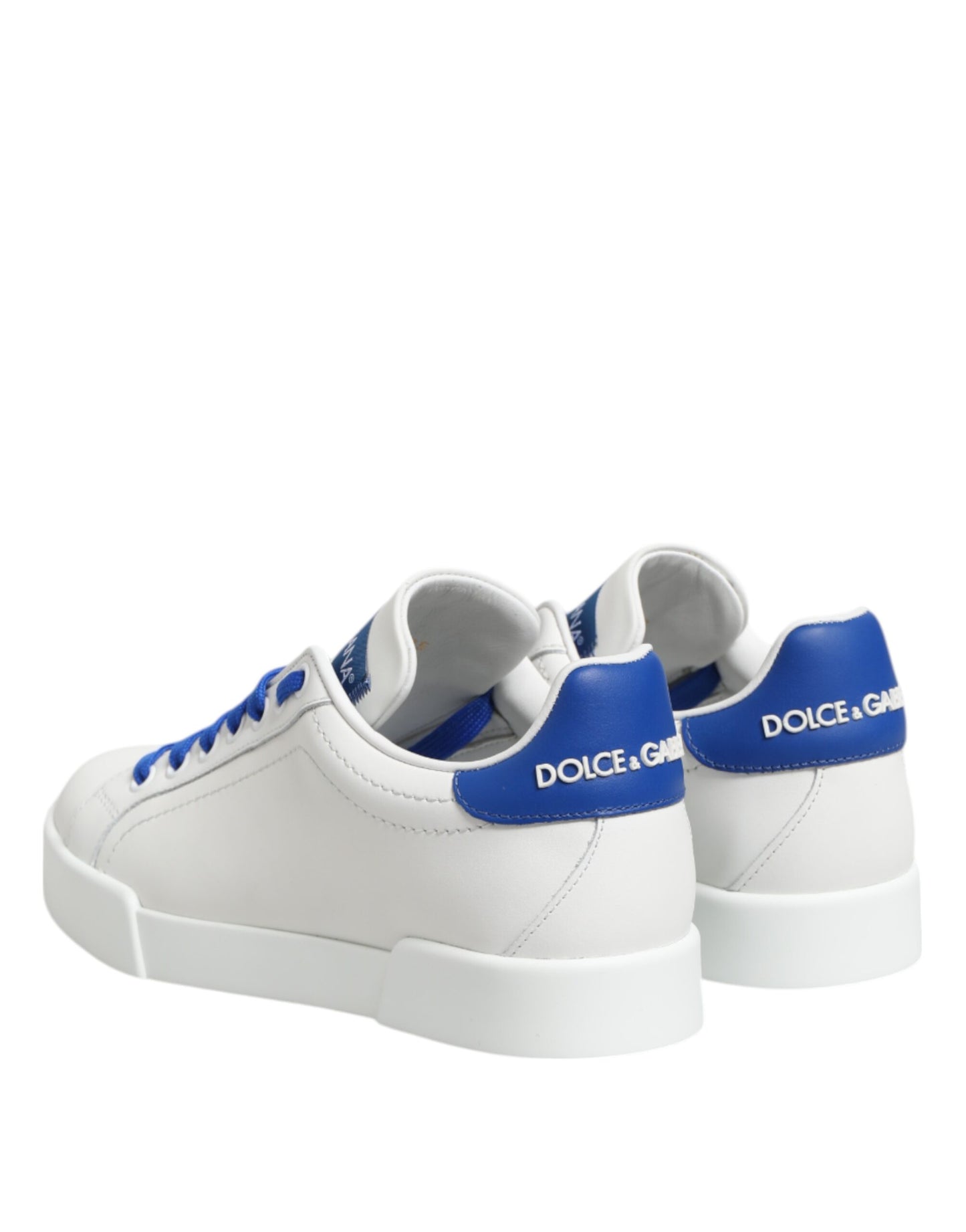 Dolce &amp; Gabbana White Blue Leather Low Top Sneakers Shoes
