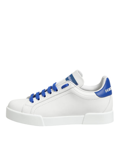 Dolce &amp; Gabbana White Blue Leather Low Top Sneakers Shoes