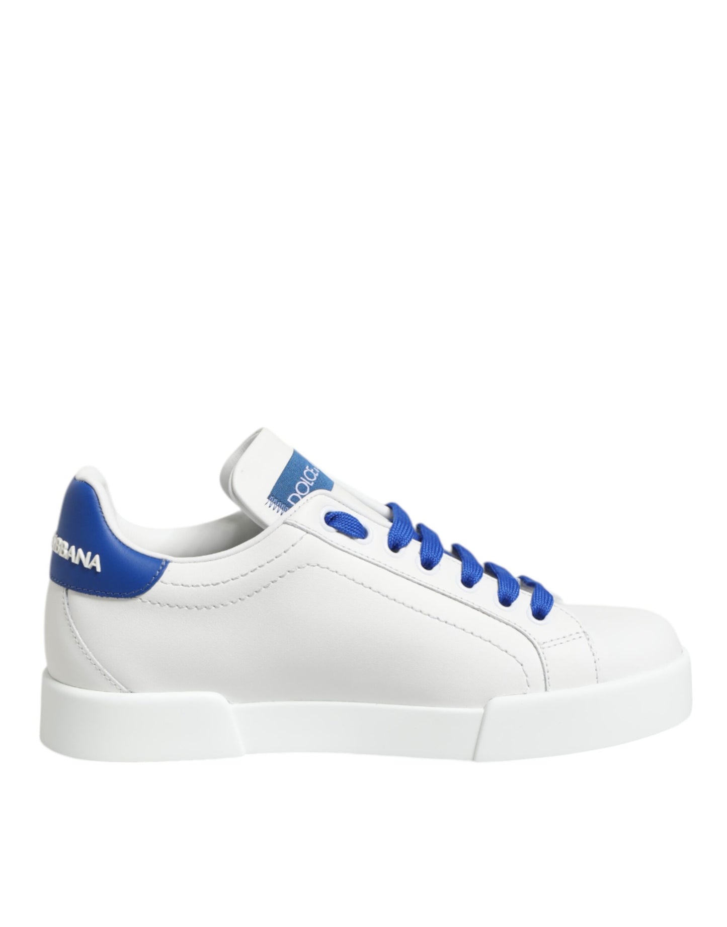 Dolce &amp; Gabbana White Blue Leather Low Top Sneakers Shoes