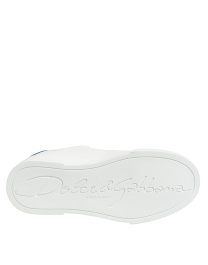 Dolce &amp; Gabbana White Blue Leather Low Top Sneakers Shoes