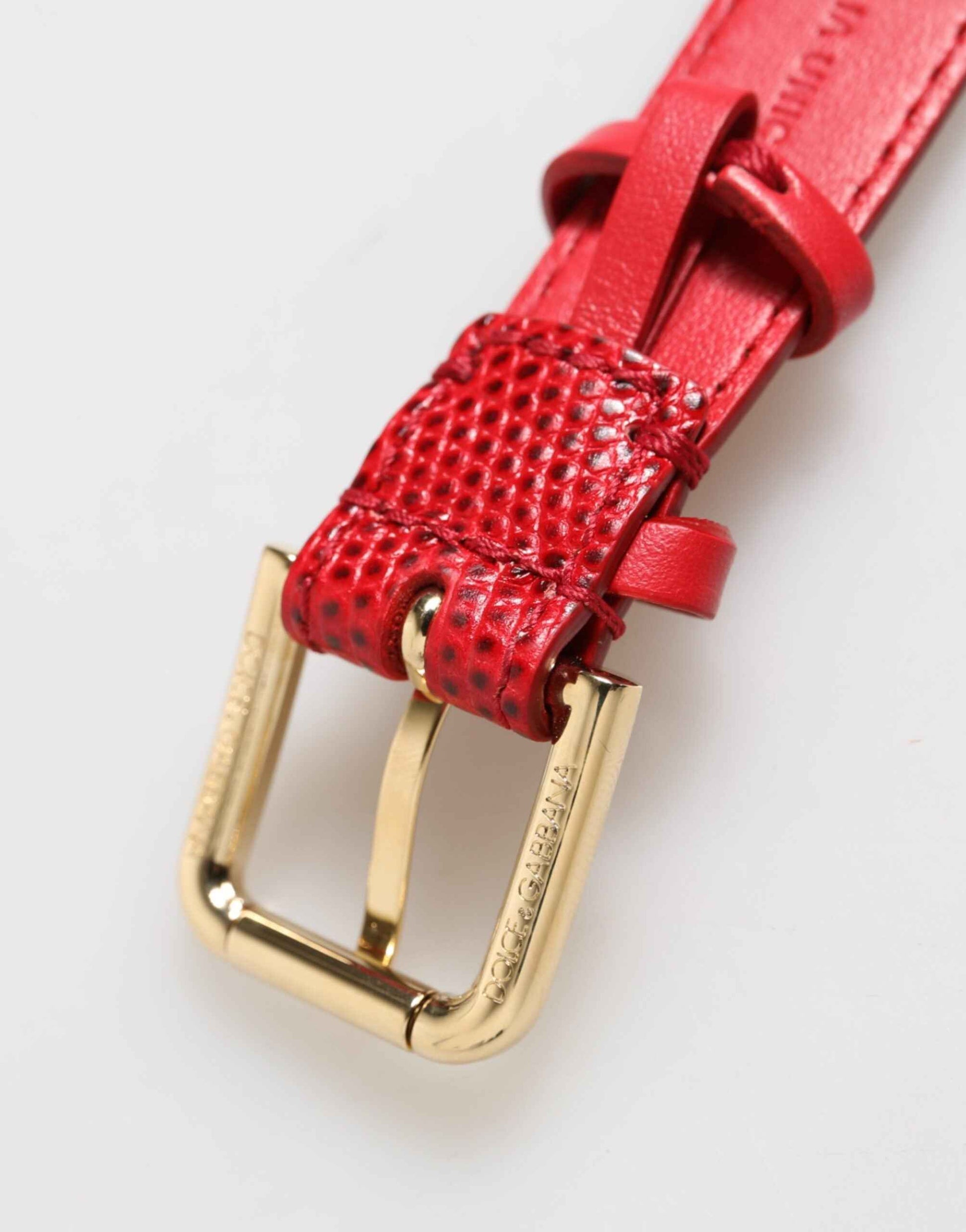 Dolce & Gabbana Red Exotic Leather Gold Tone Metal Buckle Women Armband by Dolce & Gabbana