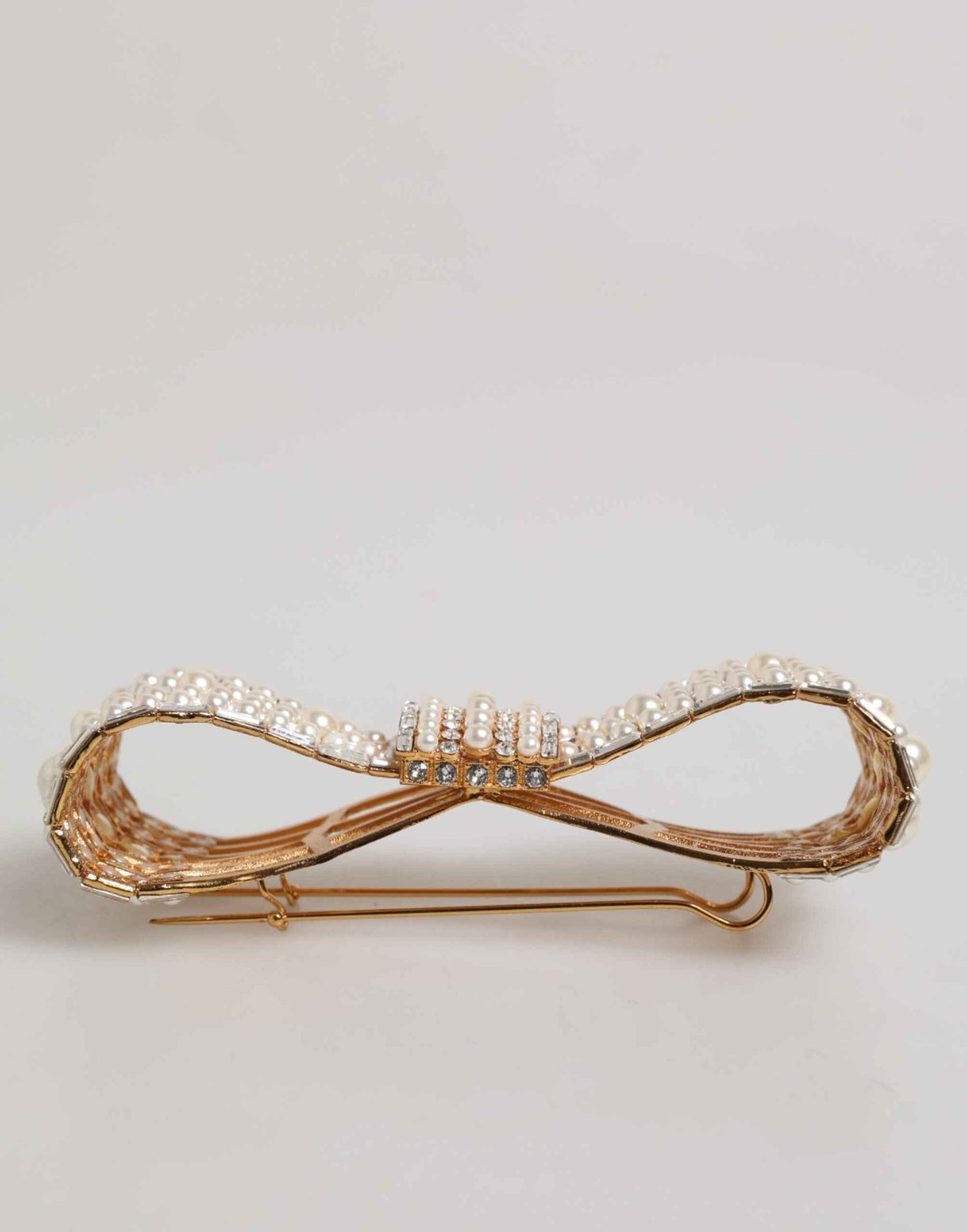 Dolce & Gabbana Gold Tone Brass Bow Crystal FauxPearl Embellished Brooch