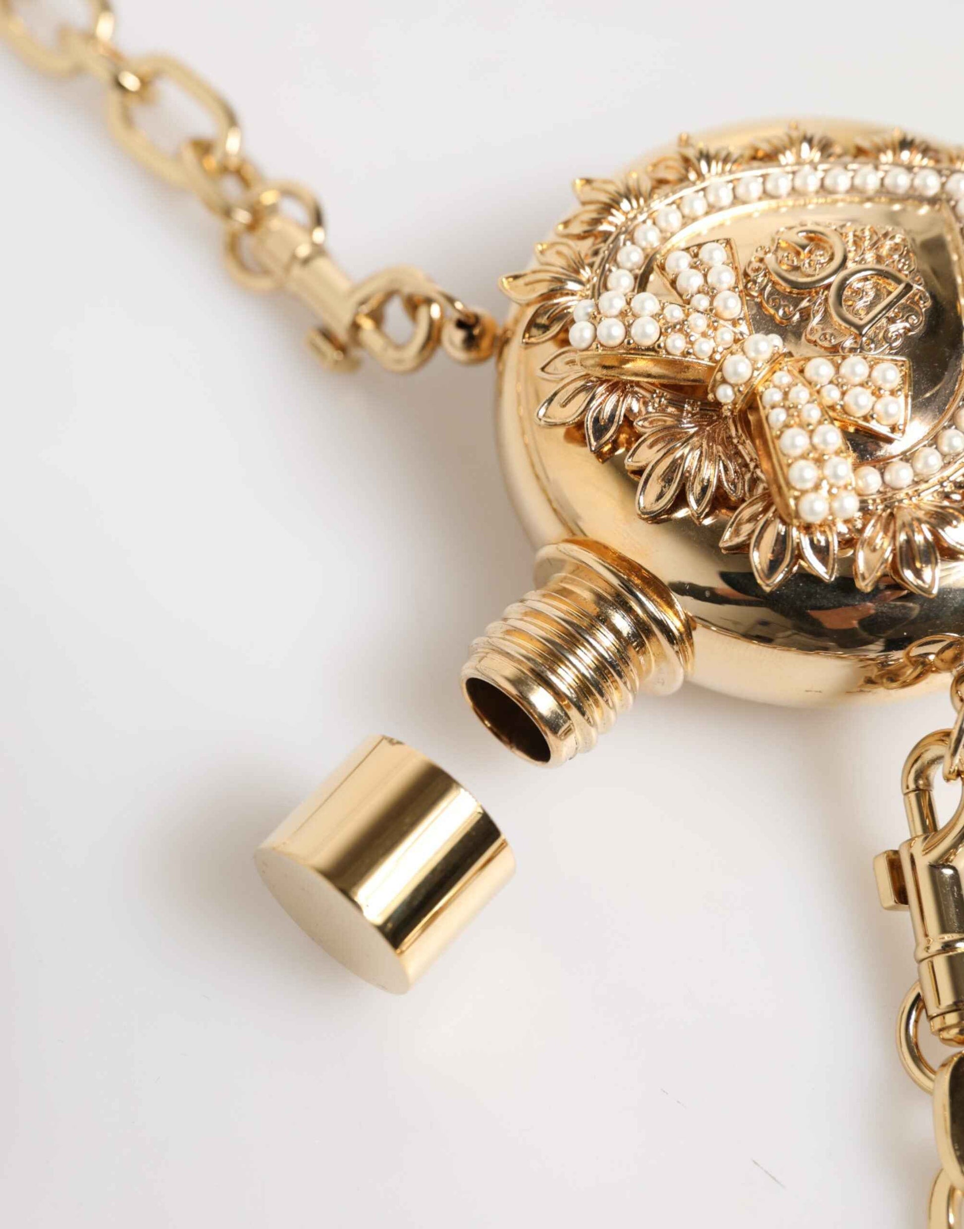 Dolce & Gabbana Gold Brass Rhinestone Devotion Charm Pendant Necklace
