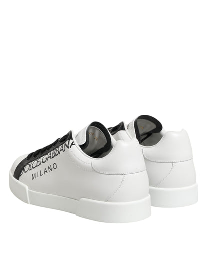 Dolce & Gabbana Black White Leather Portofino Sneaker Shoes