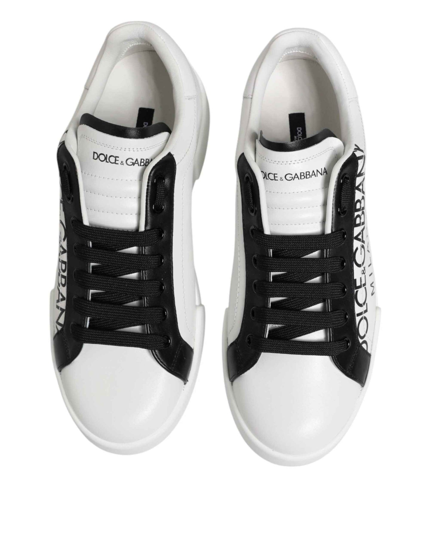 Dolce & Gabbana Black White Leather Portofino Sneaker Shoes