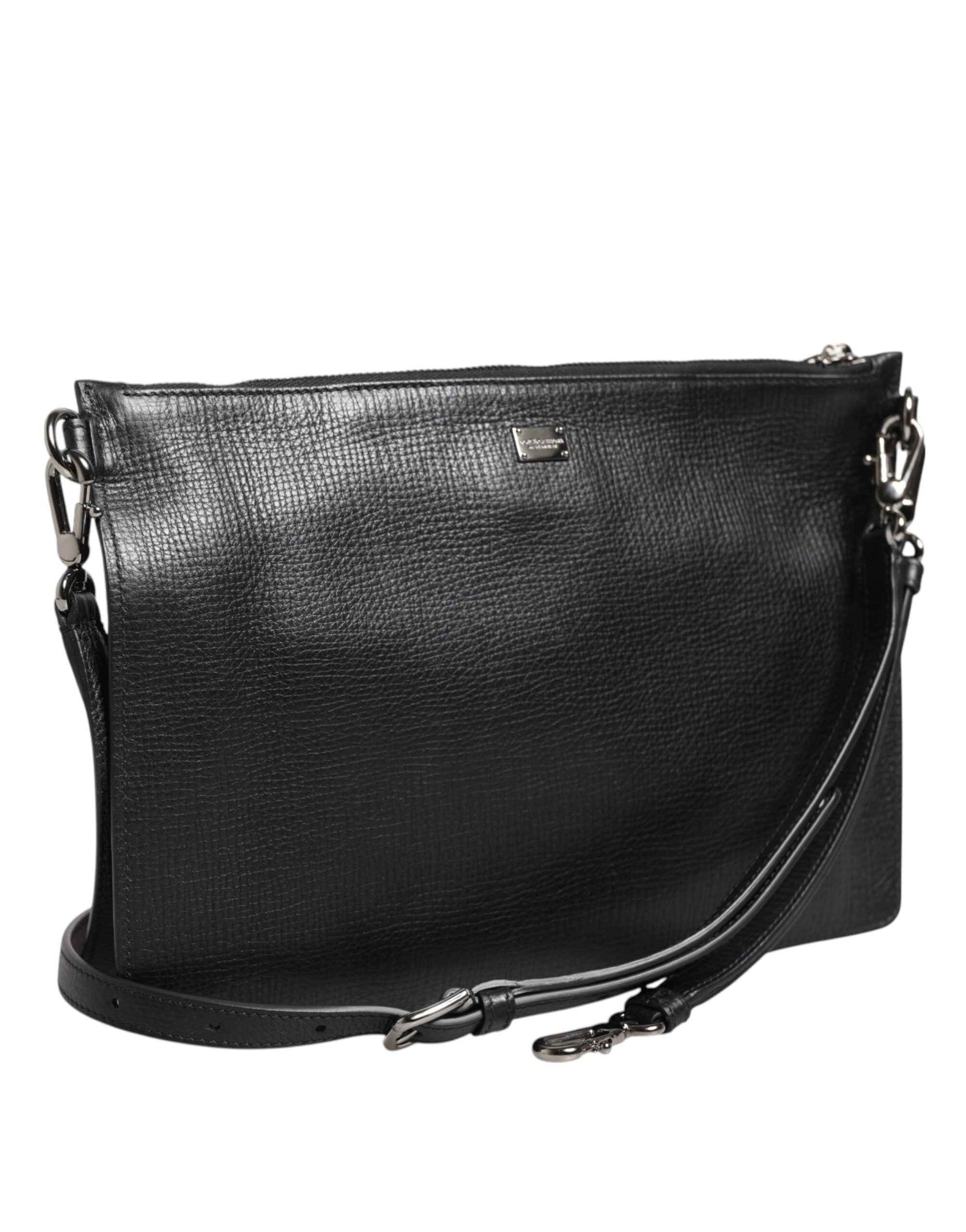 Dolce & Gabbana Black Palmellato Leather Logo Plaque Shoulder Borse Bag