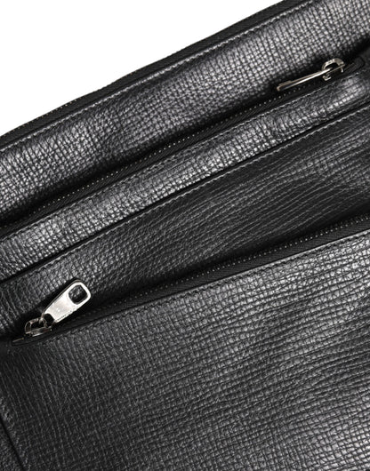 Dolce & Gabbana Black Palmellato Leather Logo Plaque Shoulder Borse Bag