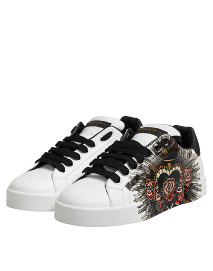 Dolce & Gabbana White Leather Portofino Lace Up Sneakers Shoes by Dolce & Gabbana