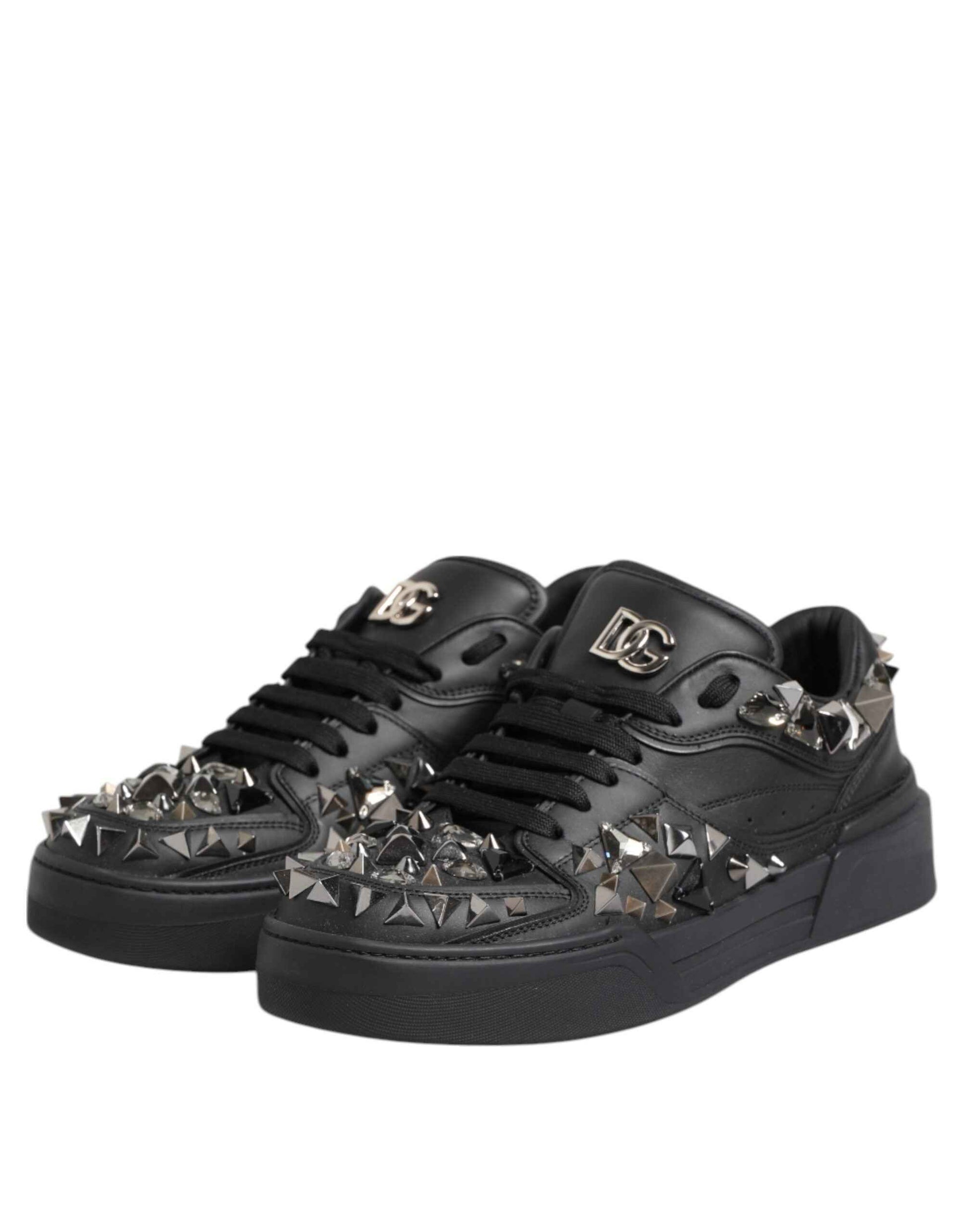 Dolce & Gabbana Black Leather Studded Low Top Sneakers Shoes by Dolce & Gabbana