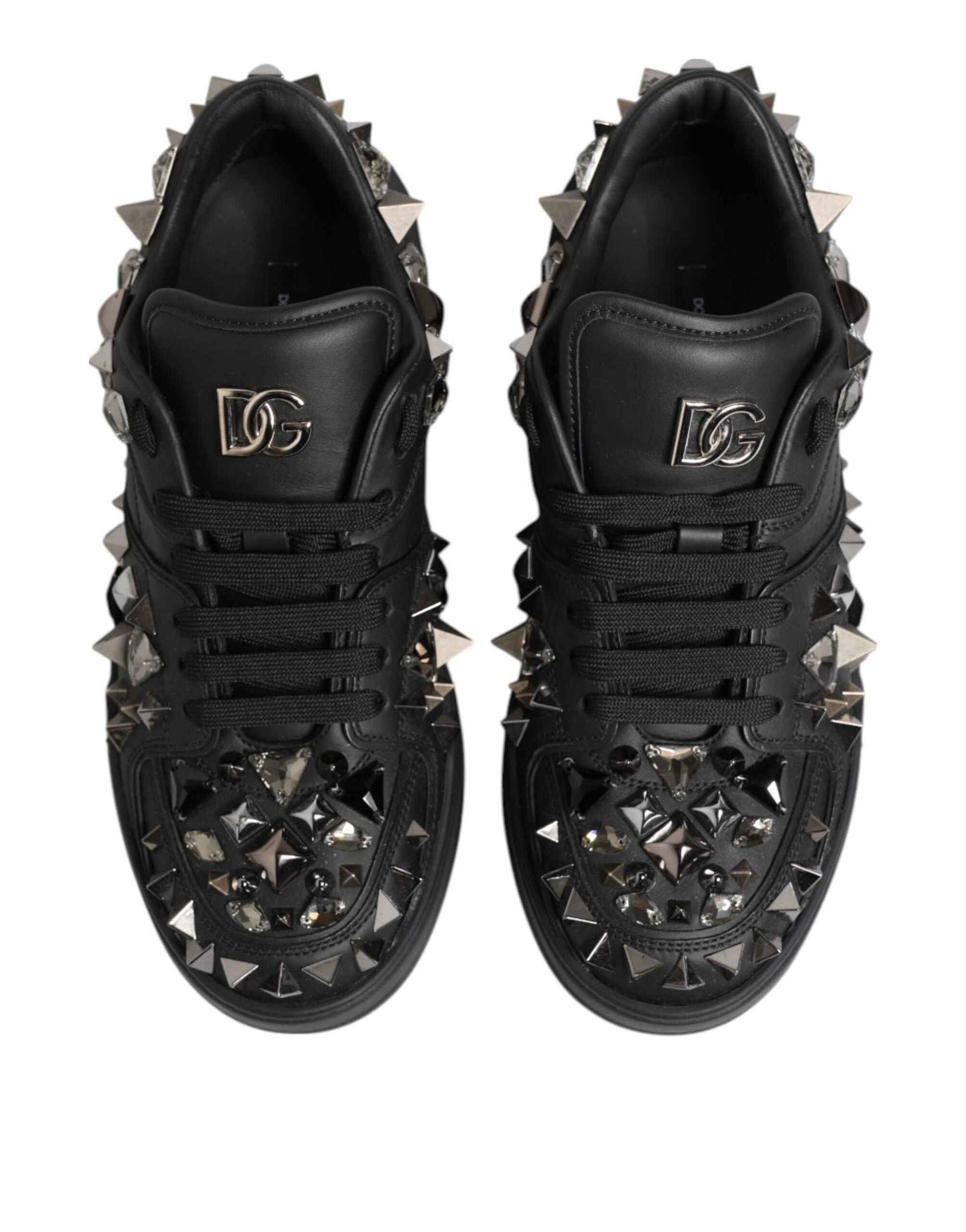 Dolce & Gabbana Black Leather Studded Low Top Sneakers Shoes by Dolce & Gabbana