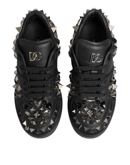 Dolce & Gabbana Black Leather Studded Low Top Sneakers Shoes by Dolce & Gabbana