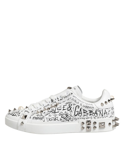 Dolce &amp; Gabbana White Portofino Studded Men Sneakers Shoes
