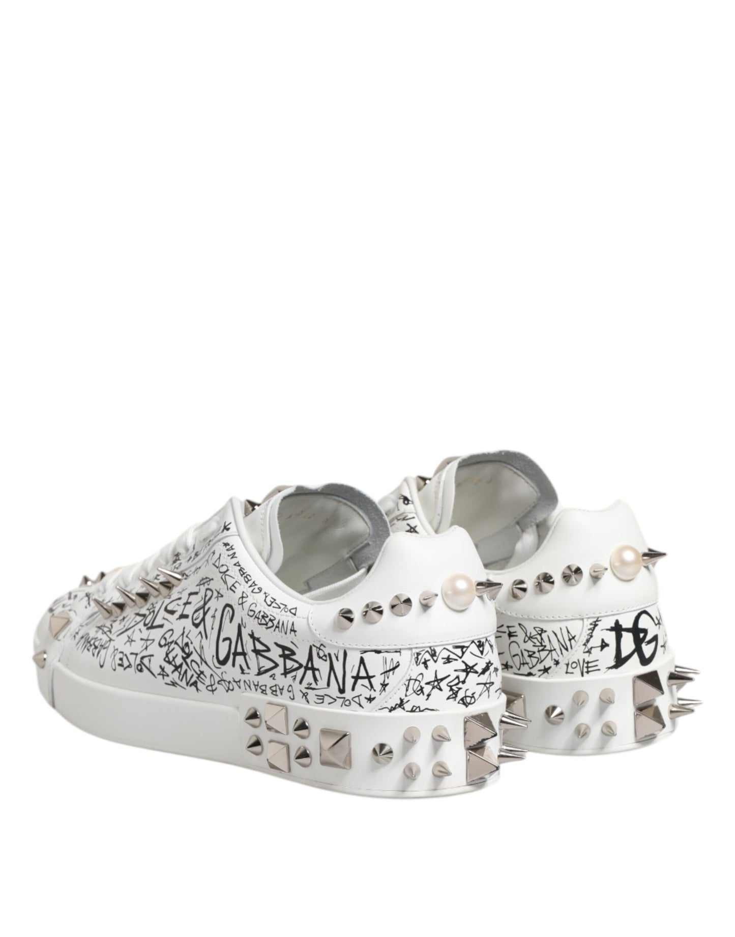 Dolce &amp; Gabbana White Portofino Studded Men Sneakers Shoes