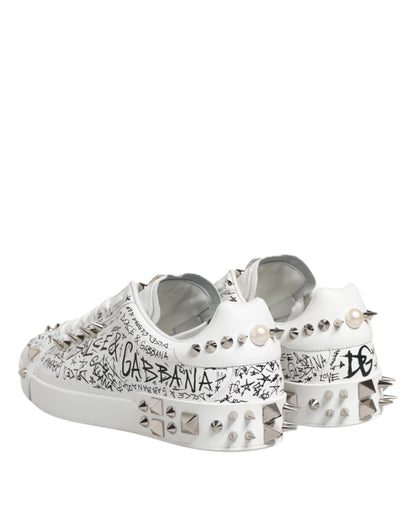 Dolce &amp; Gabbana White Portofino Studded Men Sneakers Shoes
