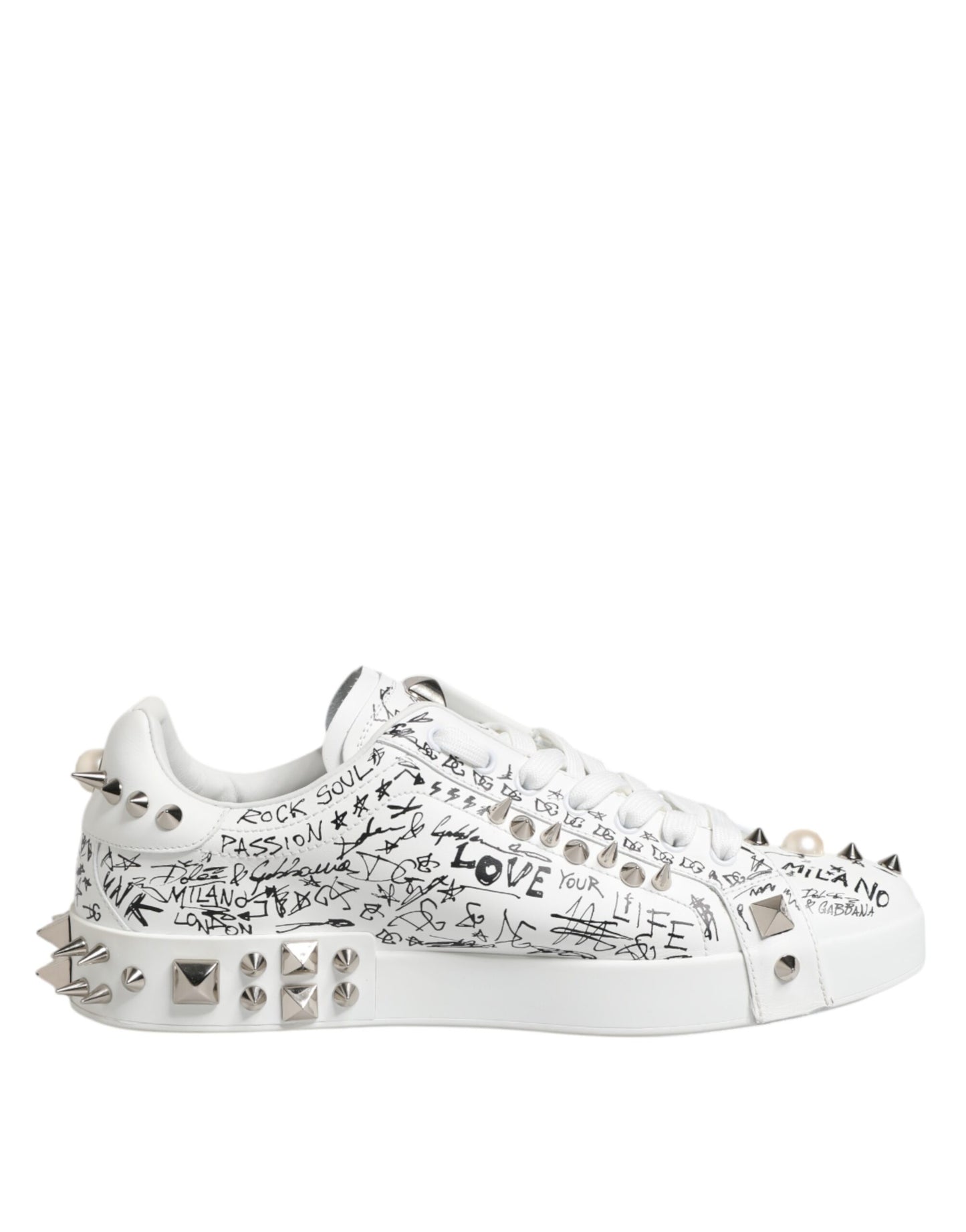 Dolce &amp; Gabbana White Portofino Studded Men Sneakers Shoes