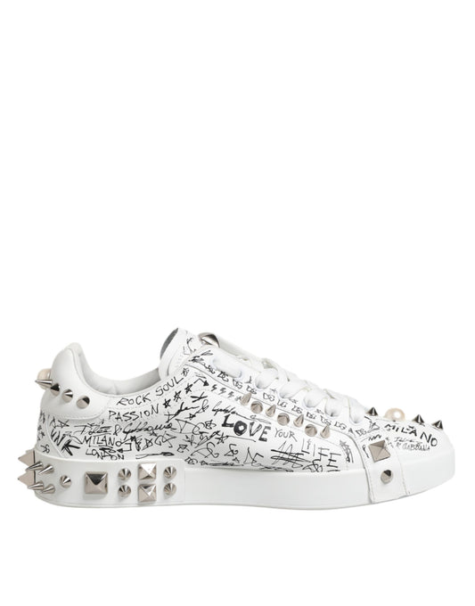 Dolce &amp; Gabbana White Portofino Studded Men Sneakers Shoes