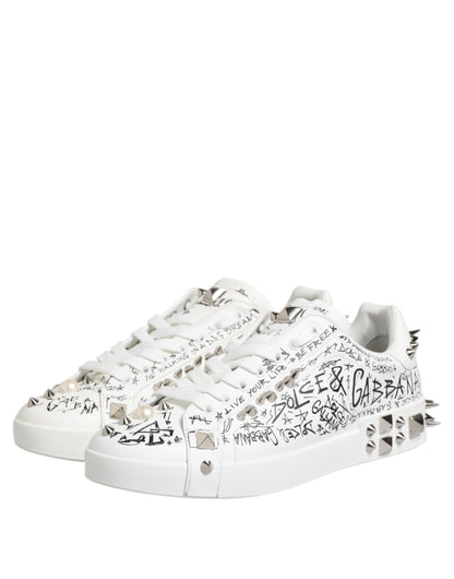 Dolce &amp; Gabbana White Portofino Studded Men Sneakers Shoes