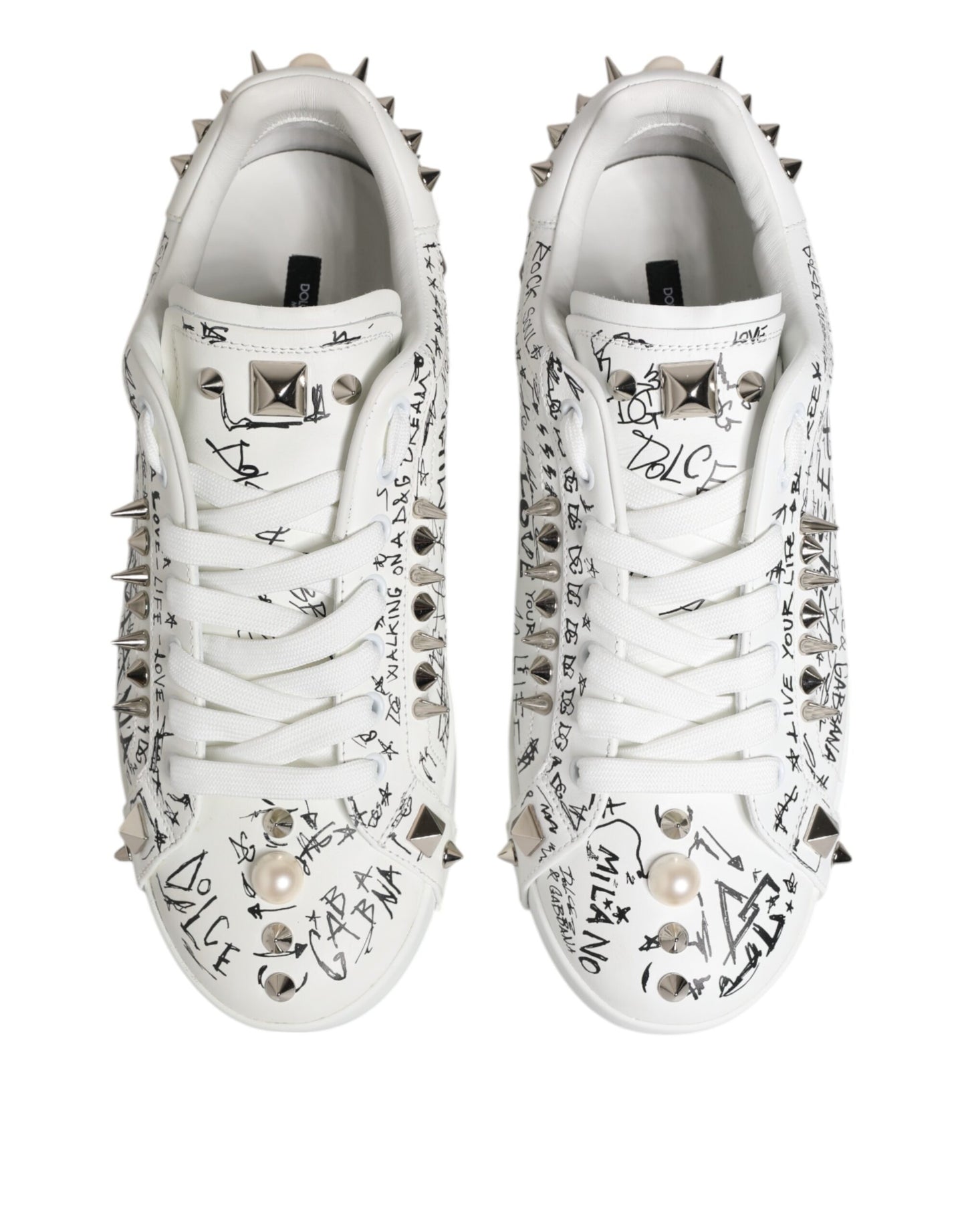 Dolce &amp; Gabbana White Portofino Studded Men Sneakers Shoes