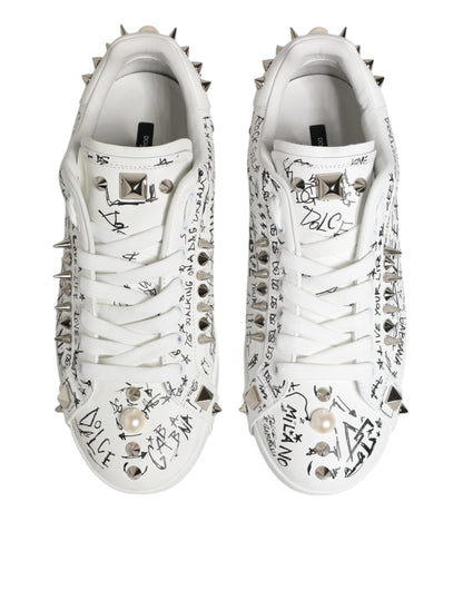 Dolce &amp; Gabbana White Portofino Studded Men Sneakers Shoes