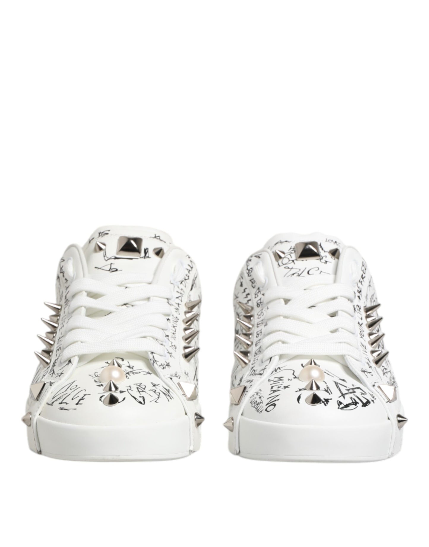 Dolce &amp; Gabbana White Portofino Studded Men Sneakers Shoes