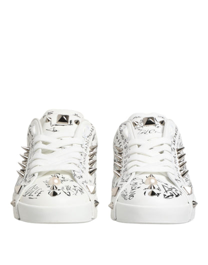 Dolce &amp; Gabbana White Portofino Studded Men Sneakers Shoes