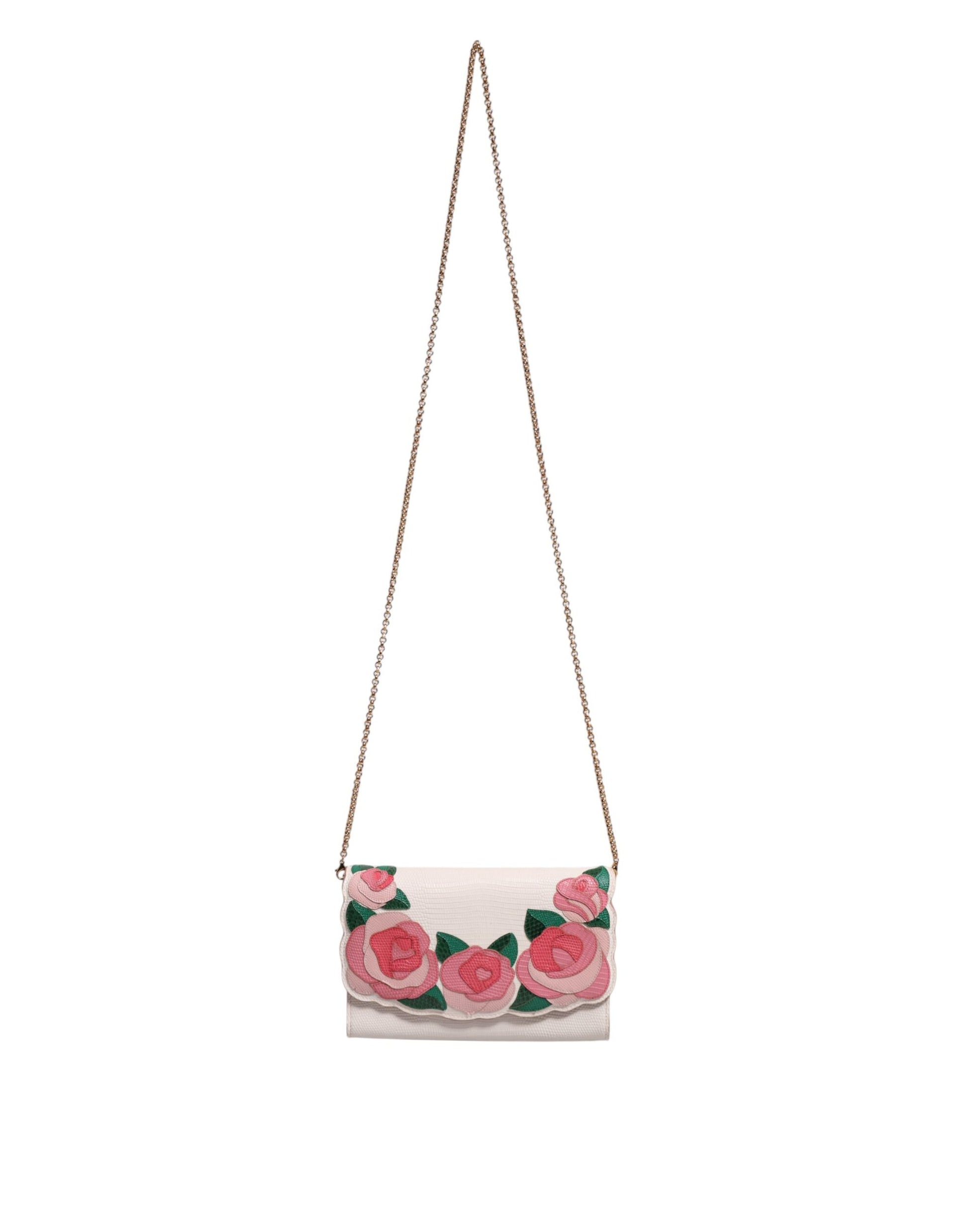 Dolce & Gabbana White Floral Leather Wallet Crossbody Gold Chain Bag - from Dolce & Gabbana