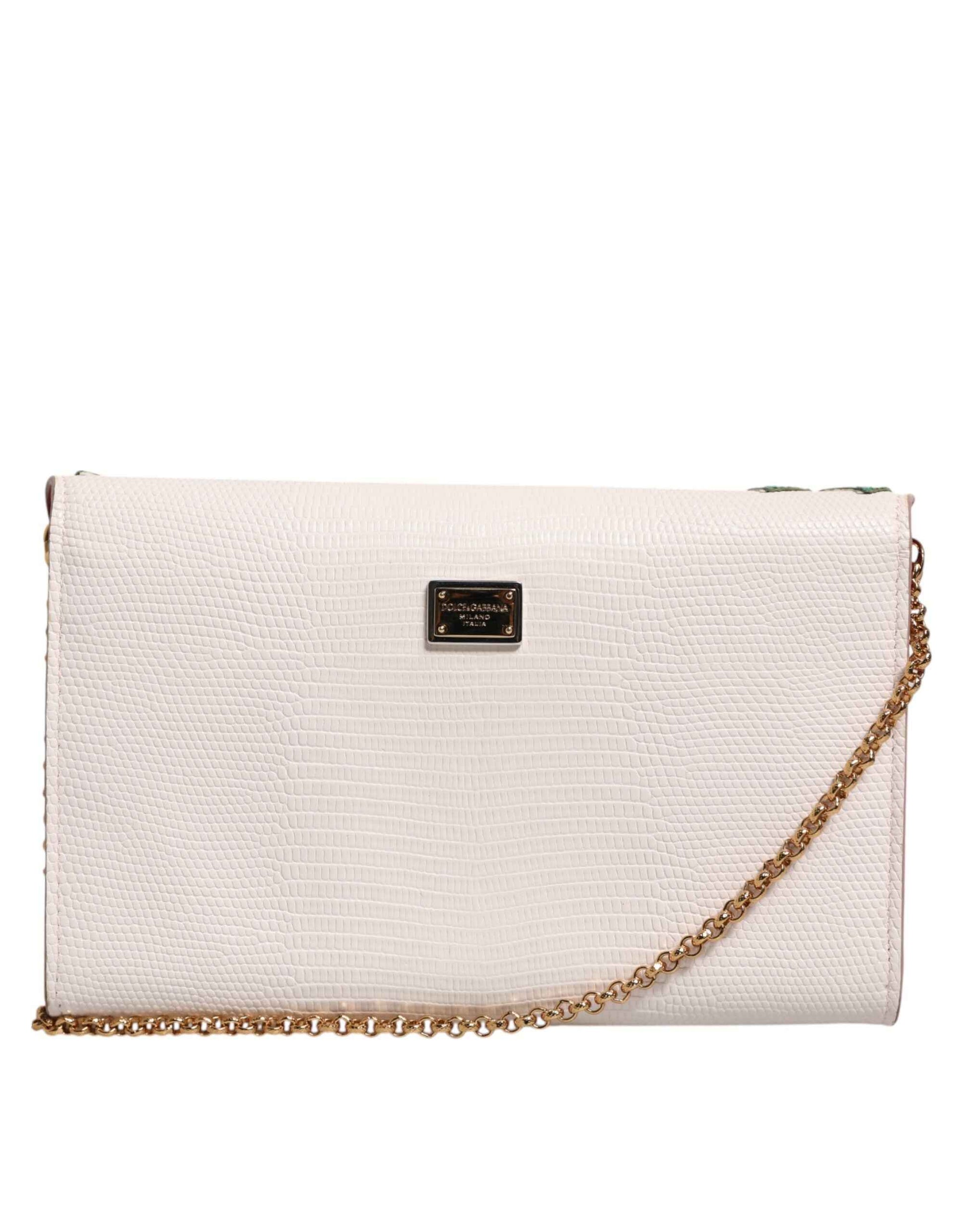 Dolce & Gabbana White Floral Leather Wallet Crossbody Gold Chain Bag by Dolce & Gabbana