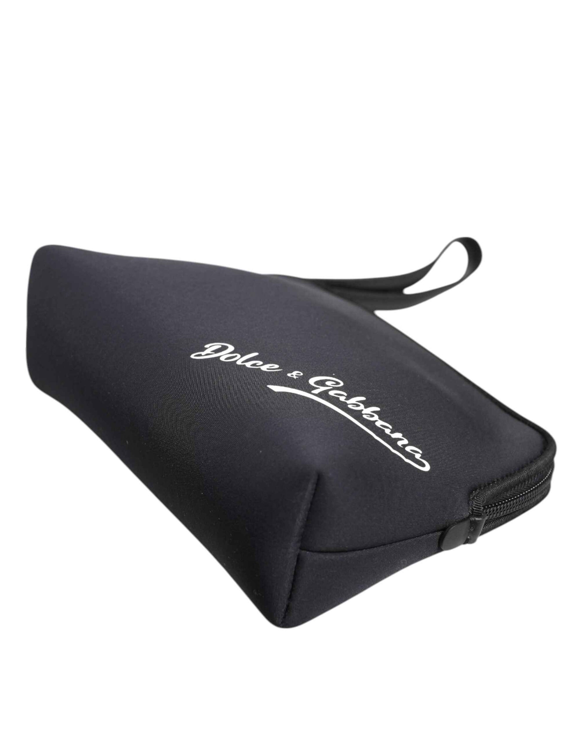 Dolce & Gabbana Black Solid Nylon DG LogoPrint Clutch Zip Borse Pouch Bag