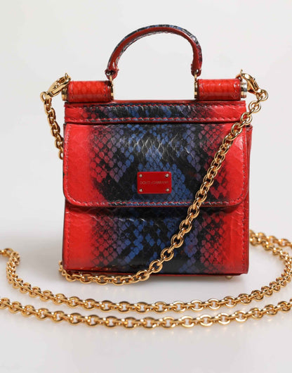 Dolce & Gabbana Red Blue Leather Sicily Crossbody Chain SatchelBorse Bag