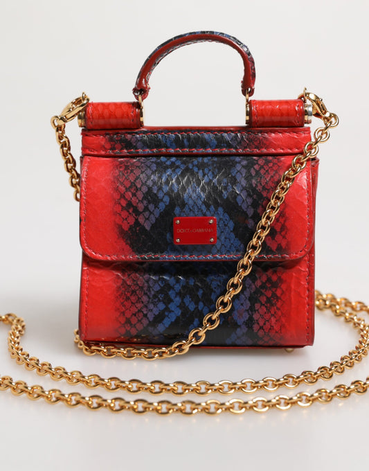 Dolce & Gabbana Red Blue Leather Sicily Crossbody Chain SatchelBorse Bag