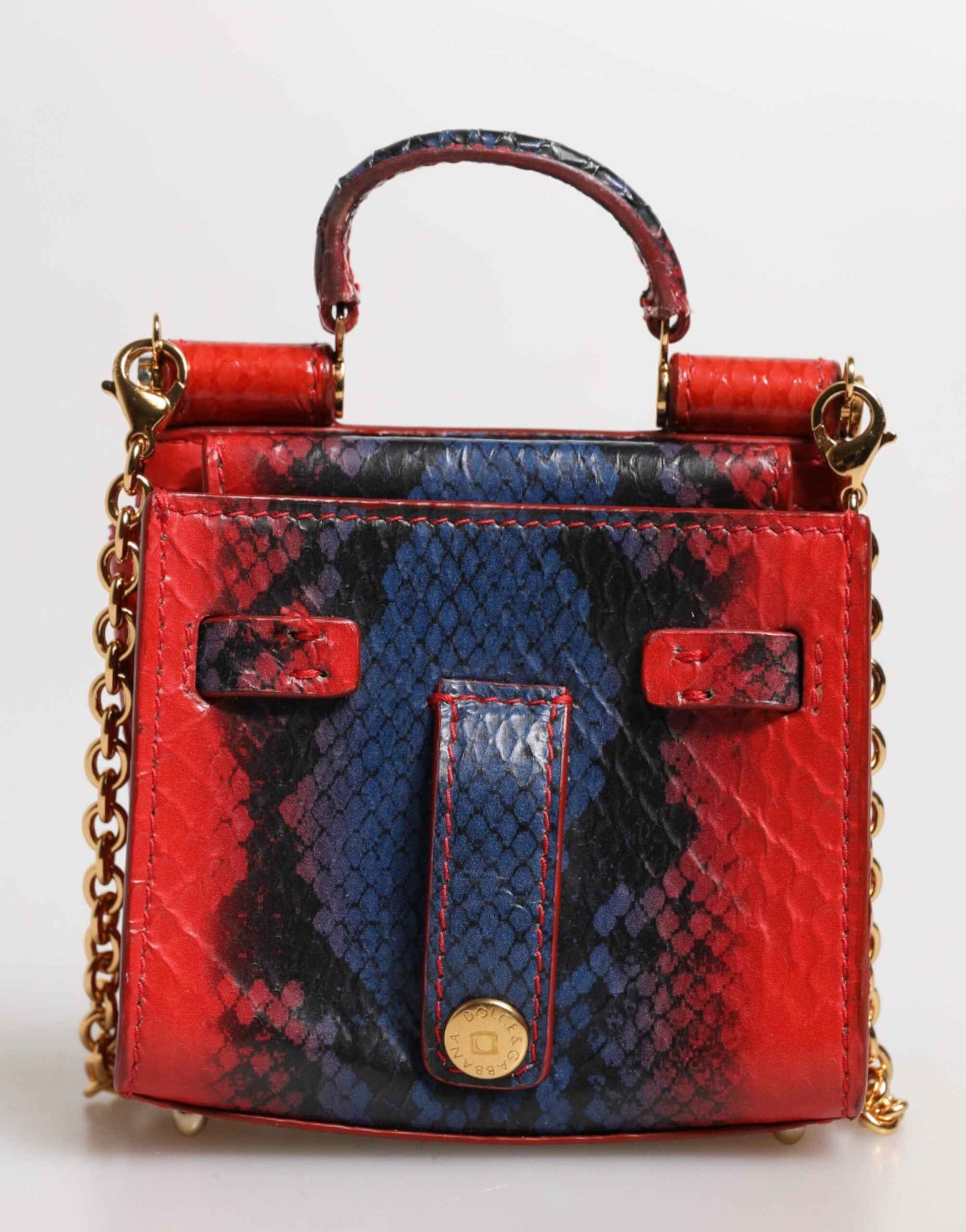 Dolce & Gabbana Red Blue Leather Sicily Crossbody Chain SatchelBorse Bag