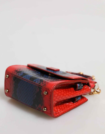 Dolce & Gabbana Red Blue Leather Sicily Crossbody Chain SatchelBorse Bag