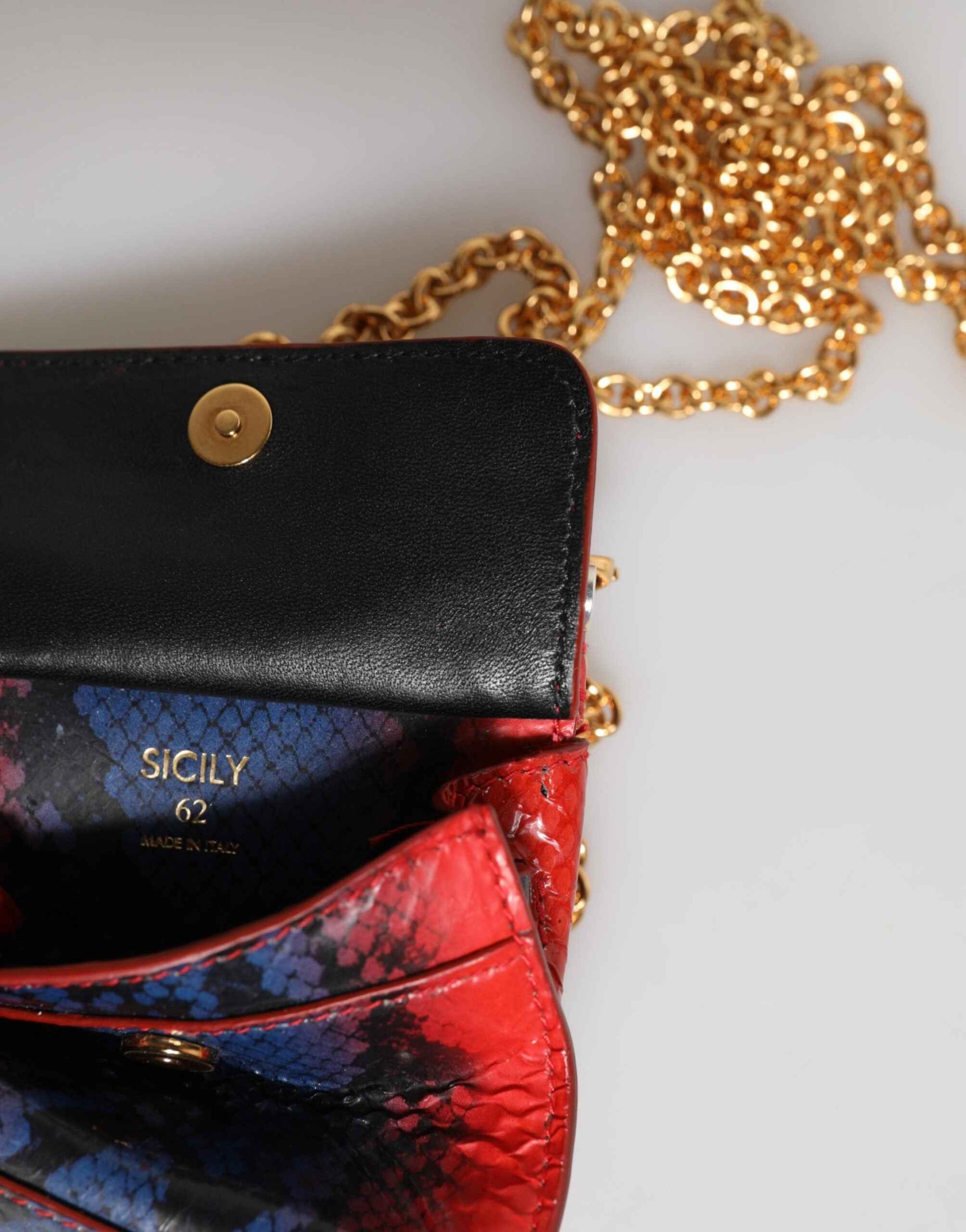 Dolce & Gabbana Red Blue Leather Sicily Crossbody Chain SatchelBorse Bag