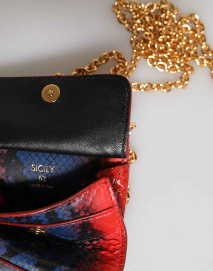Dolce & Gabbana Red Blue Leather Sicily Crossbody Chain SatchelBorse Bag